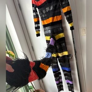 Colorful Striped Costume with Furry Tail